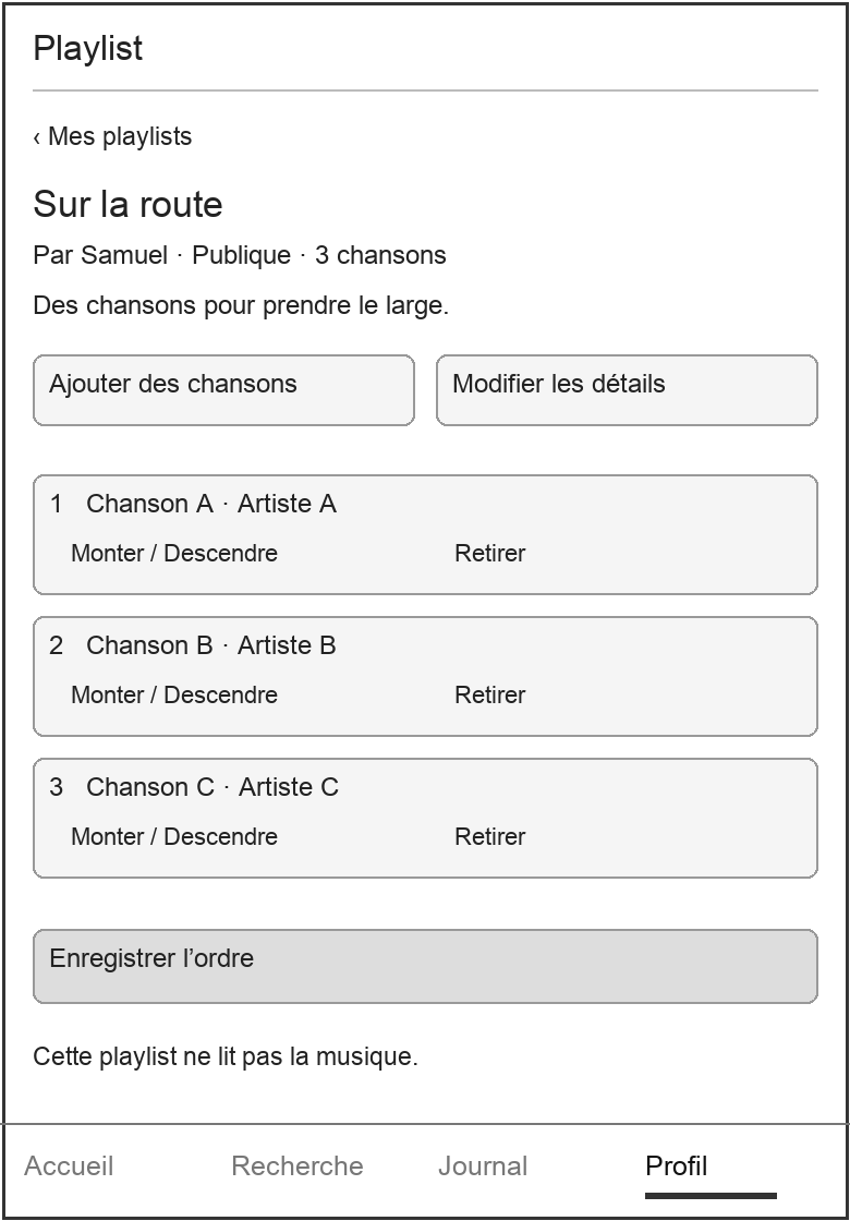 Wireframe 06, playlist ordonnée